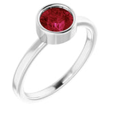 Rhodium-Plated Sterling Silver 6 mm Imitation Ruby Ring