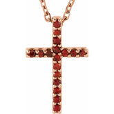 14K Rose Natural Mozambique Garnet Petite Cross 16" Necklace