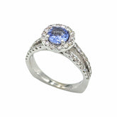 APPRAISED $4205- 14Kt White Gold Tanzanite with Split Euro Shank and Diamond Halo
