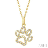 1/6 Ctw Open Dog Paw Petite Round Cut Diamond Fashion Pendant With Chain in 10K Yellow Gold