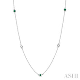 2.6 MM Emerald and 3/8 Ctw Round Cut Diamond Precious Station Necklace in 14K White Gold