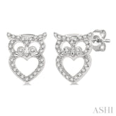 1/6 Ctw Petite Owl Round Cut Diamond Fashion Stud Earring in 10K White Gold