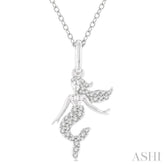 1/8 Ctw Petite Sea Life Mermaid Round Cut Diamond Fashion Pendant With Chain in 10K White Gold