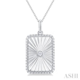 1/20 Ctw Rectangle fluted medallion Round Cut Diamond Pendant With Chain in Sterling Silver