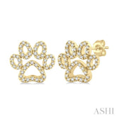 1/4 Ctw Petite Dog Paw Round Cut Diamond Fashion Stud Earring in 10K Yellow Gold
