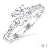 3/8 Ctw Pear and Round Cut Diamond Semi-Mount Engagement Ring in 14K White Gold