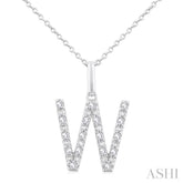 1/8 Ctw Initial 'W' Round Cut Diamond Fashion Pendant With Chain in Sterling Silver