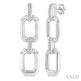 1/10 Ctw Bold Open Window Octagonal Shape D-Link Round Cut Diamond Fashion Earring in Sterling Silver