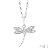 1/10 Ctw Petite Dragonfly Round Cut Diamond Fashion Pendant With Chain in 10K White Gold