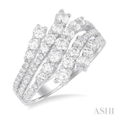 1 1/2 Ctw Triple Split Wide Bypass Round Cut Diamond Fashion Ring in 14K White Gold