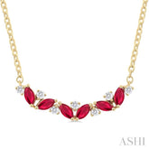 4X2 MM Marquise Cut Ruby and 1/6 Ctw Zig-Zag Round Cut Diamond Precious Necklace in 14K Yellow Gold