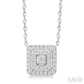 1/6 Ctw Double Halo Square Shape Petite Round Cut Diamond Fashion Pendant With Chain in 10K White Gold