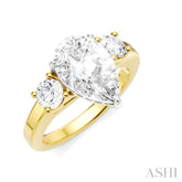 1/2 Ctw Tri-Mount Pear Shape Round Cut Diamond Semi-Mount Engagement Ring in 14K Yellow and White Gold