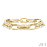 3 Ctw Open Window Oval Link Round Cut Diamond Fashion Bold Bracelet in 14K Yellow Gold