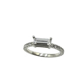 APPRAISED $350 - 14kt White Gold Band with 20 Round Cubic Zirconia on Sides (1.5mm) and 1 Rectangle Cubic Zirconia (7x2.7) Set in East/West