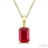 6X4 MM Octagon Shape Ruby Precious Solitaire Pendant With Chain in 14K Yellow Gold