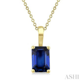 6X4 MM Octagon Shape Sapphire Precious Solitaire Pendant With Chain in 14K Yellow Gold