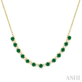 3.5 MM Round Shape Emerald and 1/2 Ctw Round Cut Diamond Precious Tennis Necklace in 14K Yellow Gold