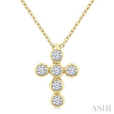 1/6 Ctw Round Cut Diamond 6-Stone Bezel Set Cross Pendant With Chain in 14K Yellow Gold
