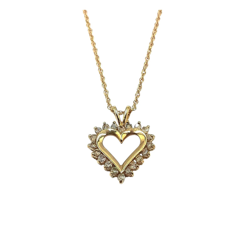 APPRAISED $650 - 10kt Yellow Gold Heart Pendant with 20 Round Brilliant Diamonds - T. - .40ct 