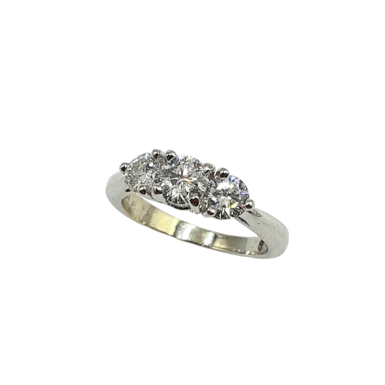 APPRAISED $3000 - 14kt White Gold PPF Band with 2 Round Brilliant Diamonds - T. - .53ct and 1 Round Brilliant Diamond Center - T. - .40ct 