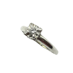 APPRAISED $700 - 14kt White Gold Band with 1 Round Brilliant Diamond Center - EST. - .10ct 