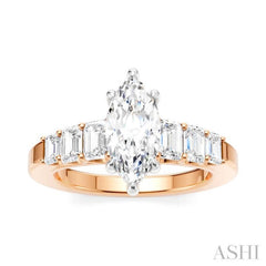 1 Ctw Marquise Shape Emerald and Round Cut Diamond Semi-Mount Engagement Ring in 14K Rose and White Gold
