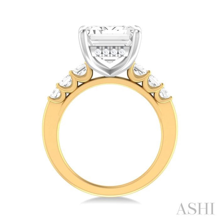1 1/4 Ctw Emerald Shape Emerald and Round Cut Diamond Semi Mount Engagement Ring in 14K Yellow and White Gold