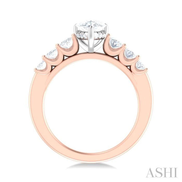 1 Ctw Pers Shape Oval and Round Cut Diamond Semi Mount Engagement Ring in 14K Rose and White Gold