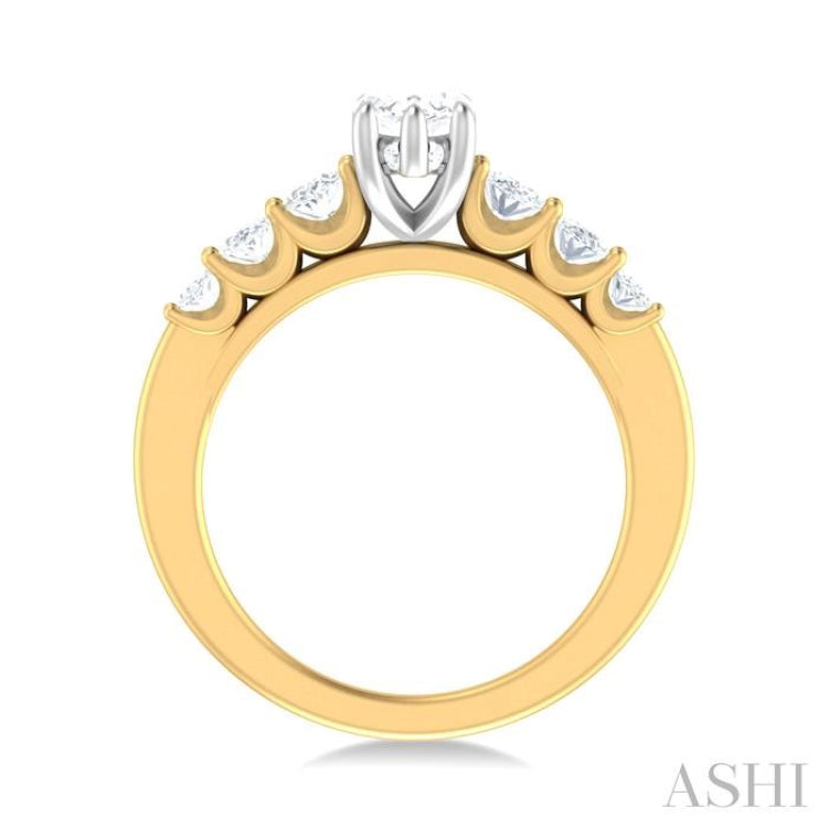 1 Ctw Marquise Shape Oval and Round Cut Diamond Semi Mount Engagement Ring in 14K Yellow and White Gold