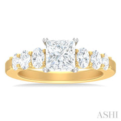 1 Ctw Princess Shape Oval and Round Cut Diamond Semi Mount Engagement Ring in 14K Yellow and White Gold