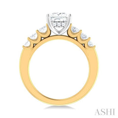 1 Ctw Princess Shape Oval and Round Cut Diamond Semi Mount Engagement Ring in 14K Yellow and White Gold