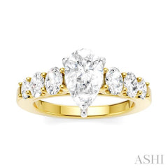 1 Ctw Pers Shape Oval and Round Cut Diamond Semi-Mount Engagement Ring in 14K Yellow and White Gold