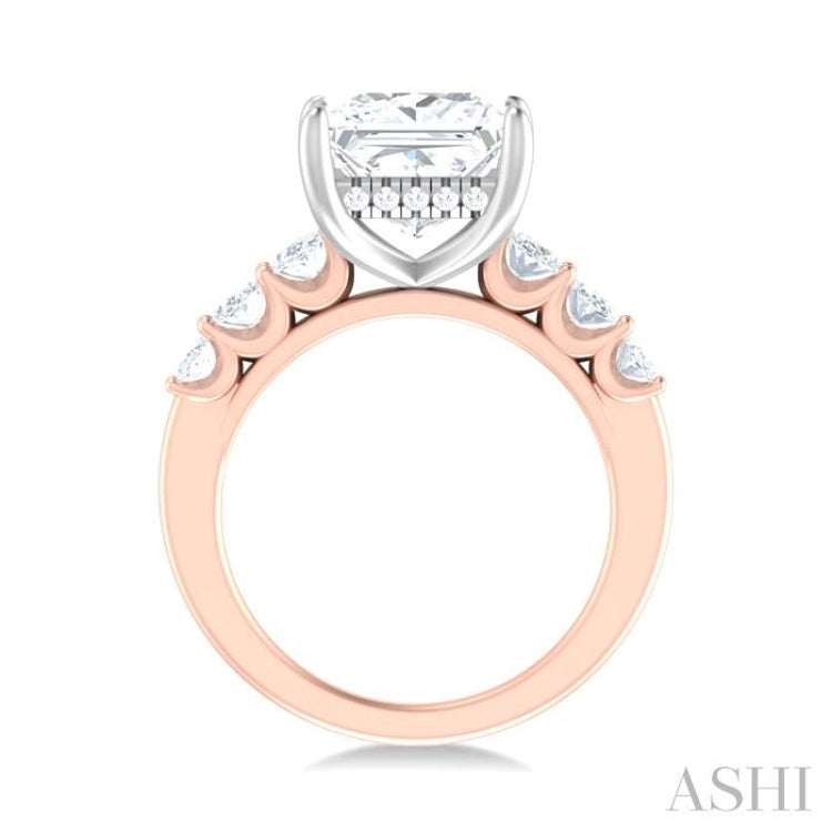 1 1/4 Ctw Princess Shape Oval and Round Cut Diamond Semi Mount Engagement Ring in 14K Rose and White Gold