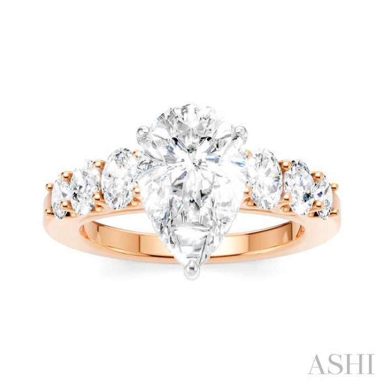 1 Ctw Pear Shape Oval and Round Cut Diamond Semi-Mount Engagement Ring in 14K Rose and White Gold