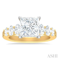 1 1/4 Ctw Princess Shape Oval and Round Cut Diamond Semi Mount Engagement Ring in 14K Yellow and White Gold