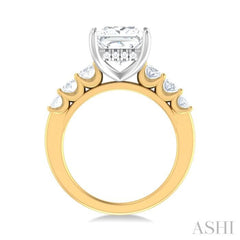 1 1/4 Ctw Princess Shape Oval and Round Cut Diamond Semi Mount Engagement Ring in 14K Yellow and White Gold