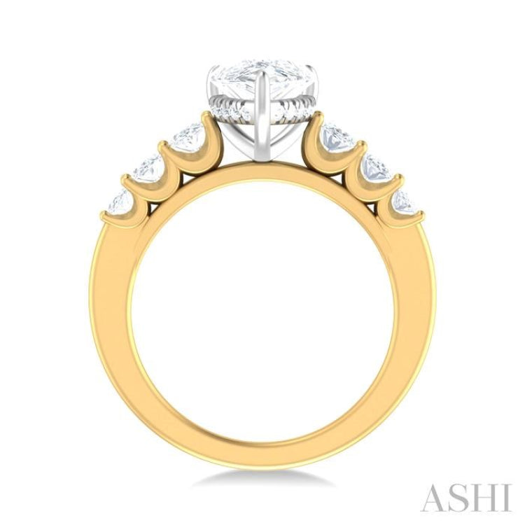 1 Ctw Pear Shape Oval and Round Cut Diamond Semi Mount Engagement Ring in 14K Yellow and White Gold