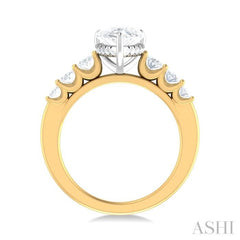 1 Ctw Pear Shape Oval and Round Cut Diamond Semi Mount Engagement Ring in 14K Yellow and White Gold