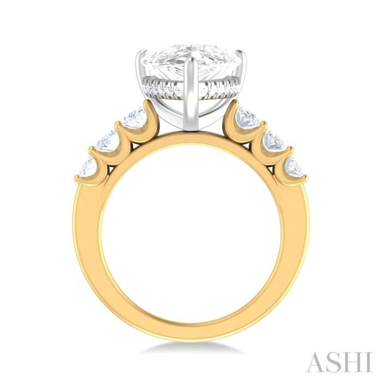 1 1/4 Ctw Pers Shape Oval and Round Cut Diamond Semi Mount Engagement Ring in 14K Yellow and White Gold