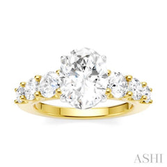 1 1/10 Ctw Oval Shape Round Cut Diamond Semi-Mount Engagement Ring in 14K Yellow and White Gold