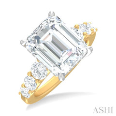 1 1/4 Ctw Emerald Shape Round Cut Diamond Semi Mount Engagement Ring in 14K Yellow and White Gold