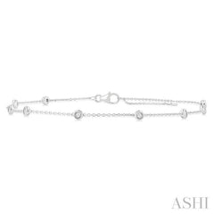 1/10 Ctw Bezel Set Round Cut Diamond Station Anklet in 10K White Gold