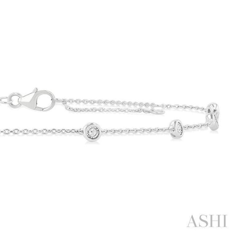 1/10 Ctw Bezel Set Round Cut Diamond Station Anklet in 10K White Gold