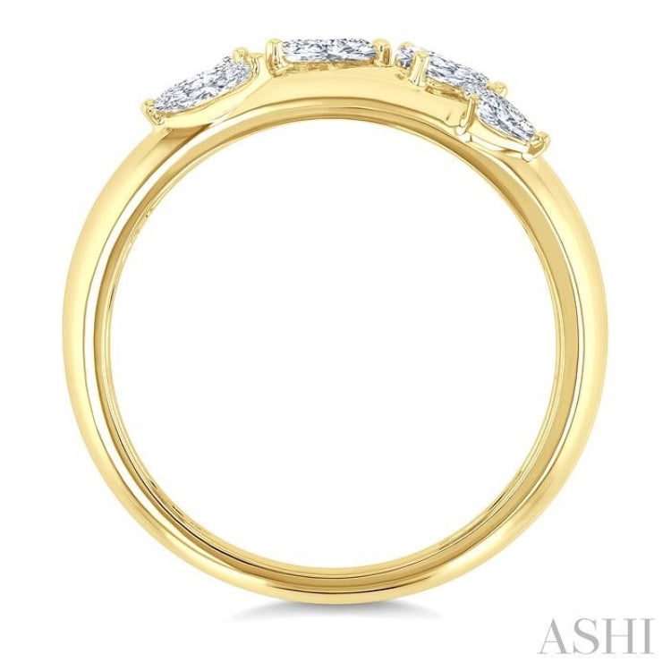 1/2 Ctw 5-Stone Pear and Marquise Cut Diamond Fashion Bold Band in 14K Yellow Gold
