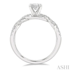 7/8 Ctw Twisted Shank Round Cut Diamond Engagement Ring With 1/2 Ct Emerald Cut Center Stone in 14K White Gold