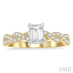 3/8 Ctw Twisted Shank Round Cut Diamond Semi-Mount Engagement Ring in 14K Yellow and White Gold