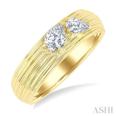3/8 Ctw Textured Shank 2-Stone Pear Cut Diamond Fashion Band in 14K Yellow Gold