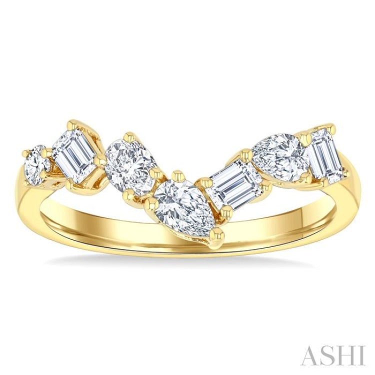 3/4 Ctw Mixed Cut Diamond Chevron Fashion Band in 14K Yellow Gold