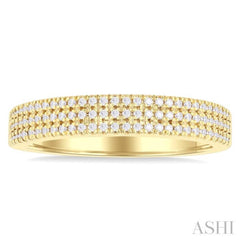 1/4 Ctw Triple Row Pave Set Round Cut Diamond Fashion Band in 14K Yellow Gold